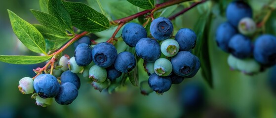 The Blueberries on the Vine Ready for Harvesting in a Natural Setting
