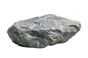 A single rough grey granite rock with white veins isolated on a transparent background isolated on transparent background