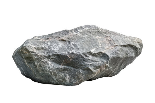 A single rough grey granite rock with white veins isolated on a transparent background isolated on transparent background