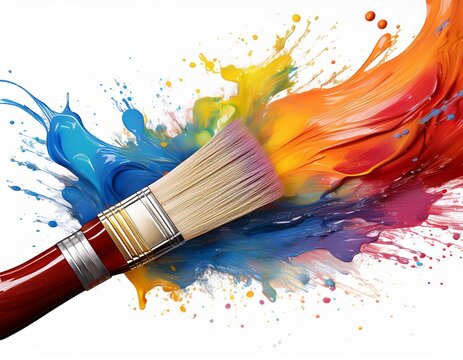 paint brush with colorful paint splash isolated background transparent