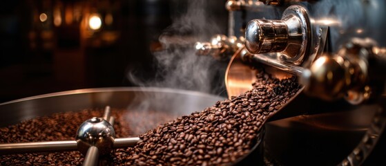 The coffee beans roasting beautifully in a professional coffee grinder
