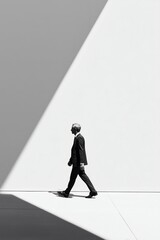 Businessman Walking in Geometric Light Composition