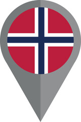 Obraz premium A simple, flat design graphic of a location marker with the flag of Norway prominently displayed.