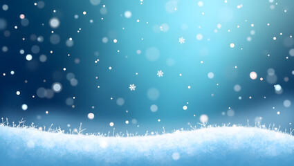 Wintery snow scene presents a serene blue gradient backdrop with softly falling snowflakes and snowdrift, transparent background