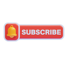 PNG 3D Subscribe Button with Notification Bell Icon Isolated on a White Background