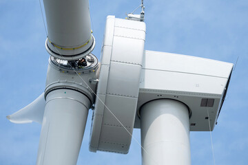 assembly of a rotor blade on a newly installed wind turbine