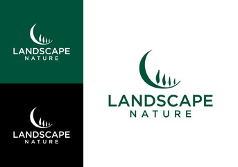 Vector logo icon of a rural field landscape with trees.