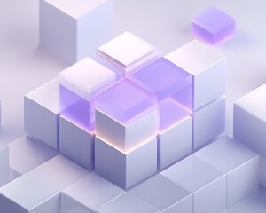 Obraz premium Abstract arrangement of white and purple cubes creating a geometric pattern in a soft light