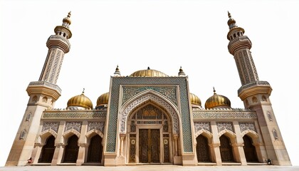 Fototapeta premium isolated ornate mosque facade with intricate architecture and minaret details