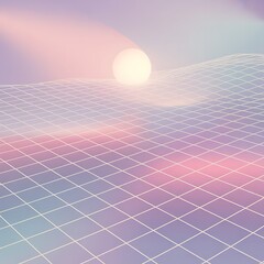 Glowing orb over pastel grid landscape abstract digital art