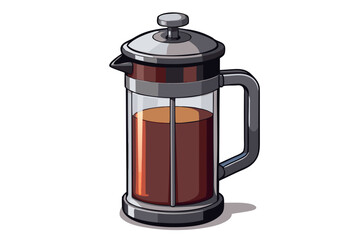 French press coffee maker with brewed coffee isolaiton white background 