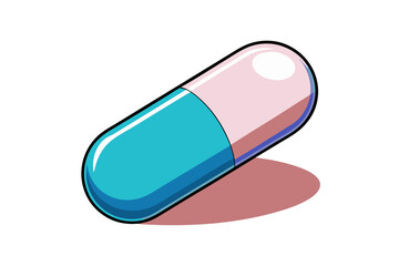 two-tone blue and pink capsule pill isolated on white background.