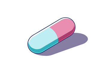 pink and light blue capsule pill isolated on white background.