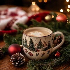 Fototapeta premium A_holiday-themed_coffee_mug_surrounded_by_Chris 