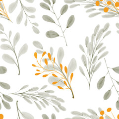 Watercolor gold leaf foliage seamless patternwatercolor seamless pattern. green and gold eucalyptus leaves on a white background. vintage print with golden texture
