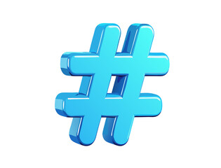 Obraz premium blue 3d hashtag symbol glossy dimensional social media design element isolated on white background.