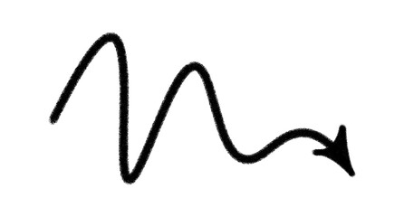 Looped Curly Arrow Hand Drawn in Bold Black Ink, Vector Doodle Marker Pointer, Transparent PNG Arrow for Highlighting, Design Projects, and Navigation UI

