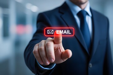 Professional Businessman Interacting With Digital Email Button For Business Communication