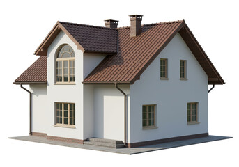 Isolated Modern Two-Story House with Tile Roof and Dormer Window