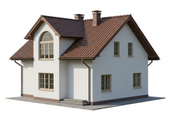 Isolated Modern Two-Story House with Tile Roof and Dormer Window