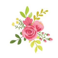 Romantic Red Maroon Roses with Branches and Foliage