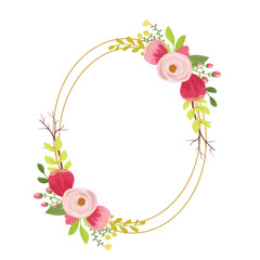 Elegant Burgundy Rose and Gold Frame with Wildflowers and Decorative Foliage