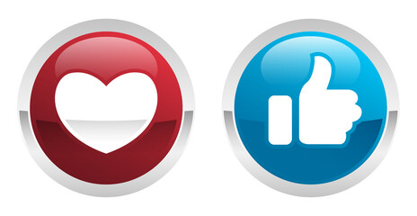 Like icons with thumb up and heart. Social media button symbols. Love and hand with finger circle signs. Vector illustration. stock illustration