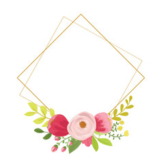 Elegant Burgundy Rose and Gold Frame with Wildflowers and Decorative Foliage