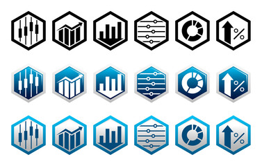 Hexagon shape Business Graph icon set stock illustration