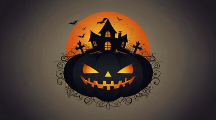 Halloween jack o lantern with haunted house