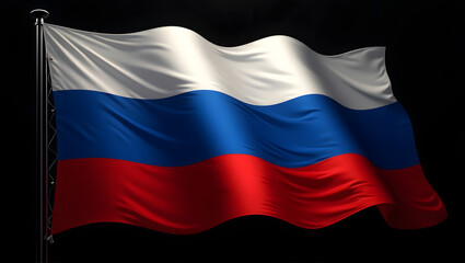 Fototapeta premium Waving Russian flag against a dark backdrop evokes patriotism and national identity beautifully, transparent background