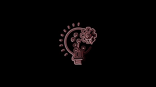 Glowing neon  Innovation icon isolated on black background. HD Video motion graphic animation