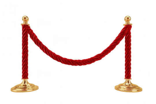 a golden velvet red rope at the entrance to an event, isolated on a white background, png, transparent