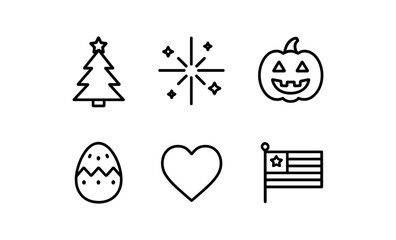 Simple holiday and celebration icon set in linear style
