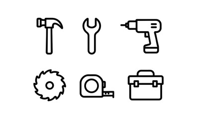 Minimalist line art icons of essential tools for home and workshop