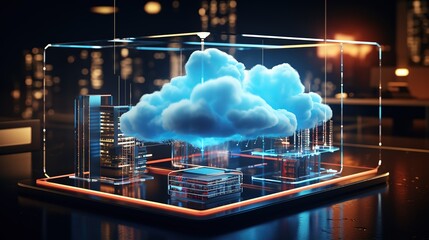 Digital informational technology web futuristic hologram with cloud icon. generative ai
