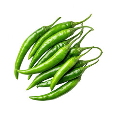 Isolated green chili peppers on a white background, png, transparent