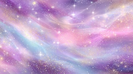 Fototapeta premium Unicorn fantasy background. Rainbow sky with glittering stars. Abstract galaxy, mermaid princess marble vector magic texture, no logos, no brands
