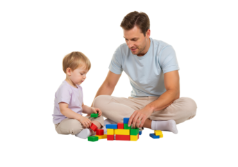 father and son playing with blocks