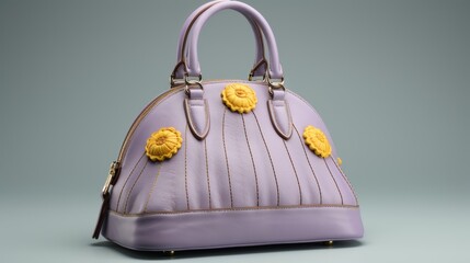 Lovely lilac leather handbag with sunflowers and dome stitching, a stylish accessory for all.