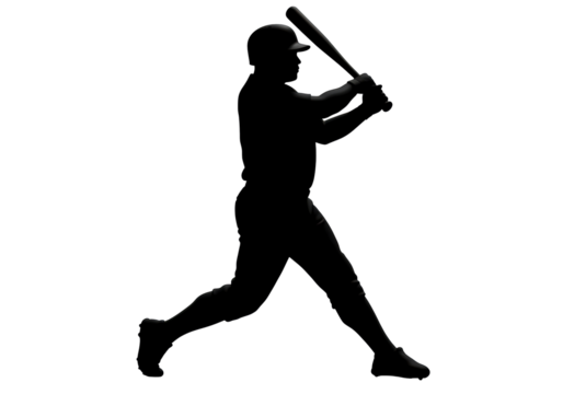Isolated Silhouette Baseball Player Swinging Bat Action Pose