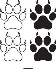 Fototapeta premium Black white animal paw prints track footprint