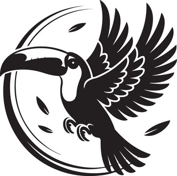 Black toucan bird flying with wings spread vector