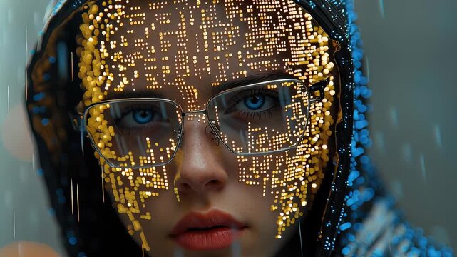 Digital hacker profile: binary crack, system breach, incognito motion, secret figure, shadow realm, network probe, code fragment, masked presence, stealth action, data flaw, hidden circuit