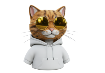 Isolated Cool Cat Wearing Hoodie and Sunglasses