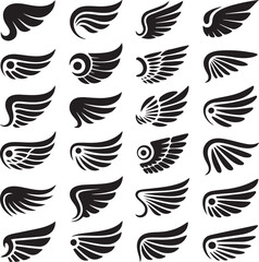 Obraz premium Collection of stylized black wings on white background graphic