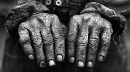 Close-up of weathered worker hands