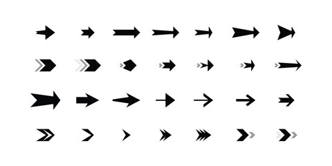 Minimalist black vector icon arrows. Double arrows and thick pointers. Set for UI UX design, infographics and web navigation.