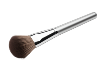 Isolated Silver Handle Makeup Brush with Brown Bristles