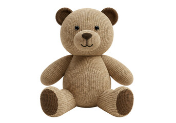 Isolated Knitted Brown Teddy Bear Sitting